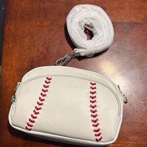 Women’s White Crossbody Bag with Red baseball Stitch Detail